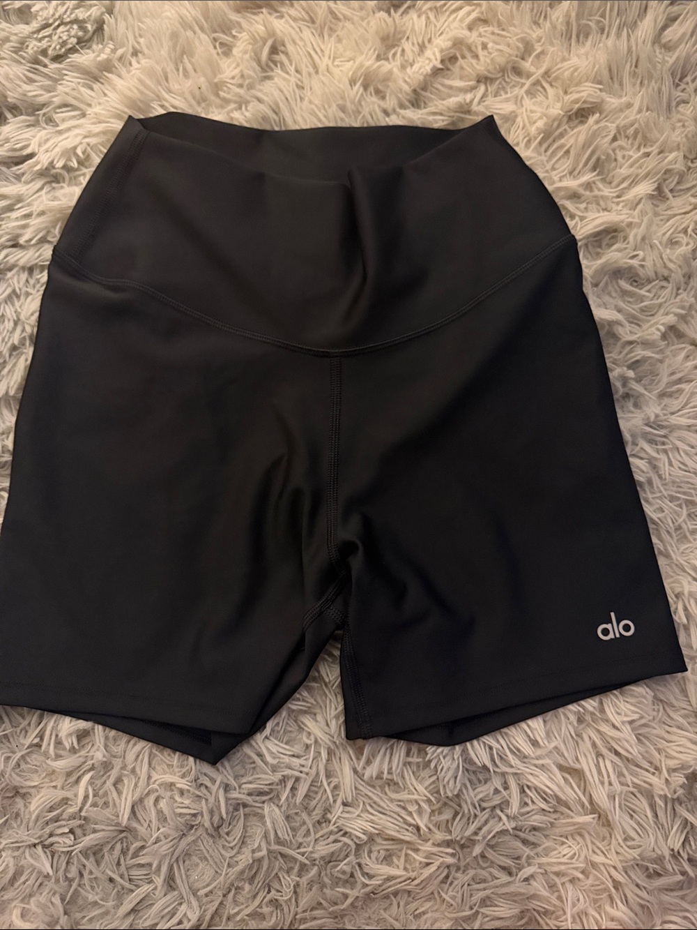 ALO Yoga Black High-Rise Bike Shorts with Subtle Logo